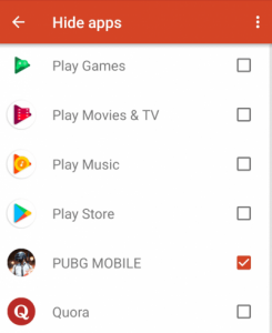 Select apps to hide on android