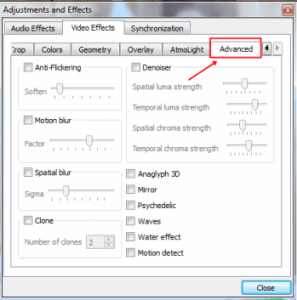 Select Advanced Tab on vlc