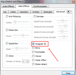 Checkmark on Anaglyph 3D Option