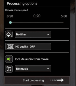 tap on start video processing