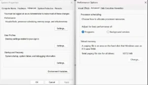 Windows virtual memory settings for Valorant 4GB RAM